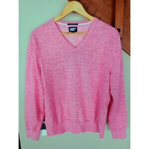 Lands' End 100% supima cotton V-Neck Knit Sweater Pink Melange spring minimalist